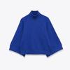 Winter High Neck Loose Knit Sweater Solid Color Blue Casual Top