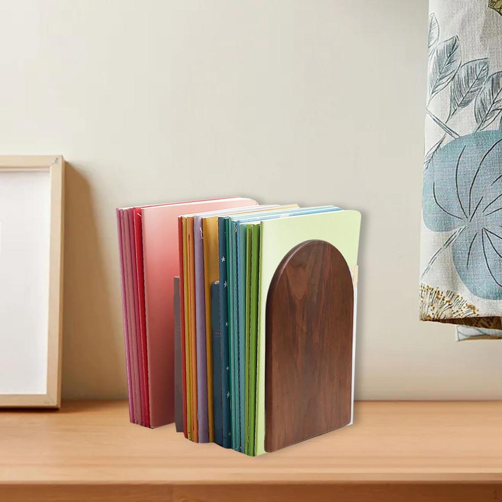 Bookend Wood Book End Anti Slip Stand Holder Bookshelf Ends Home School Office Desktop