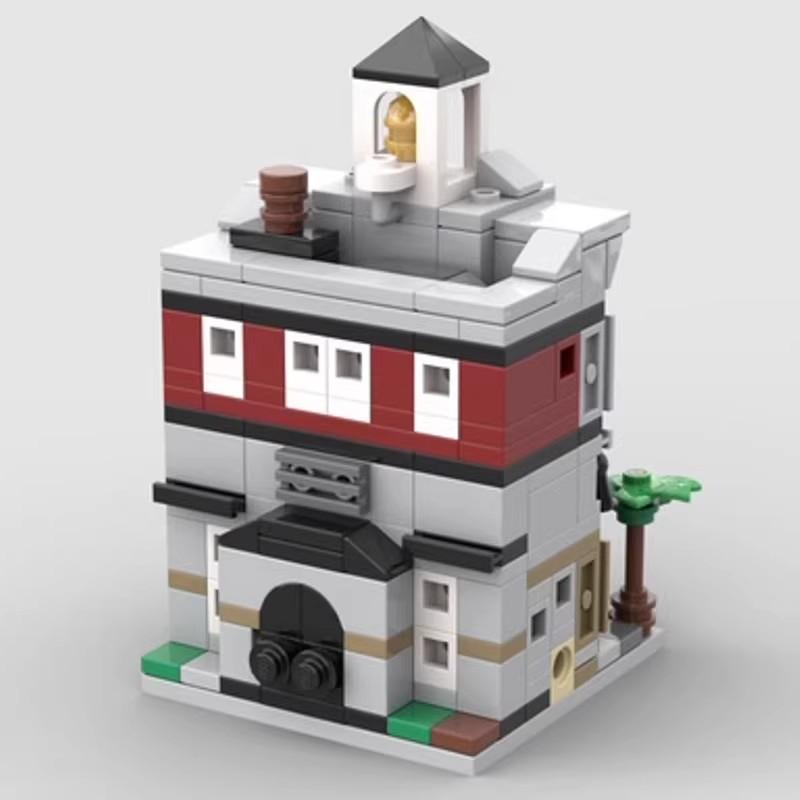 Building Block Compatible With 104289 Mini Fire Station, Mini City Street View Series, Small Particle Assembly