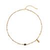 Autumn and winter warm brown natural stone splicing beaded necklace niche design retro oval stone pendant Czech bead collarbone chain