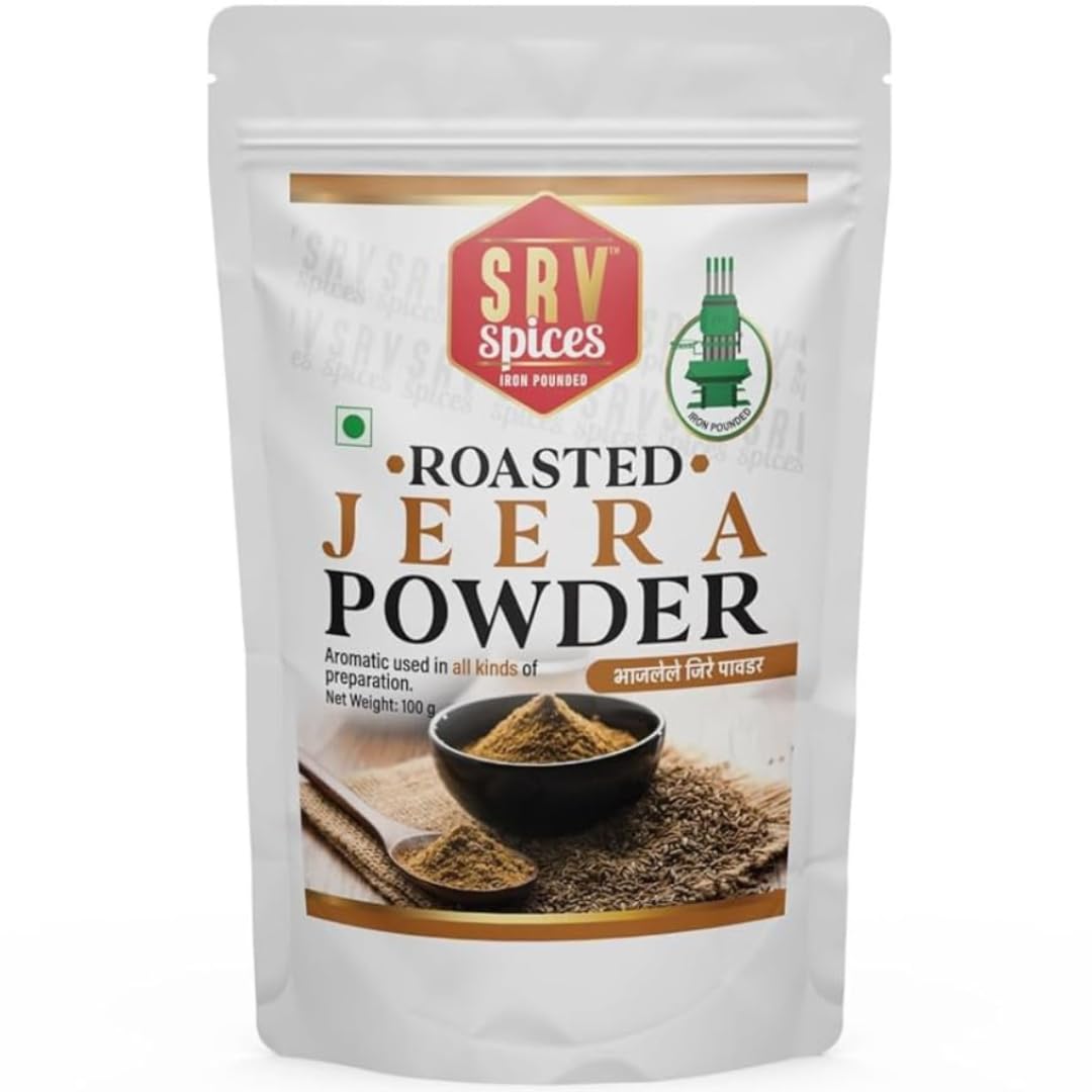 SRV Spices Roasted Jeera Powder | Bhuna Cumin Powder | Coarse Ground, Iron Pounded & Pure Roasted Cumin for Rich Aroma & Flavor (100 gm)