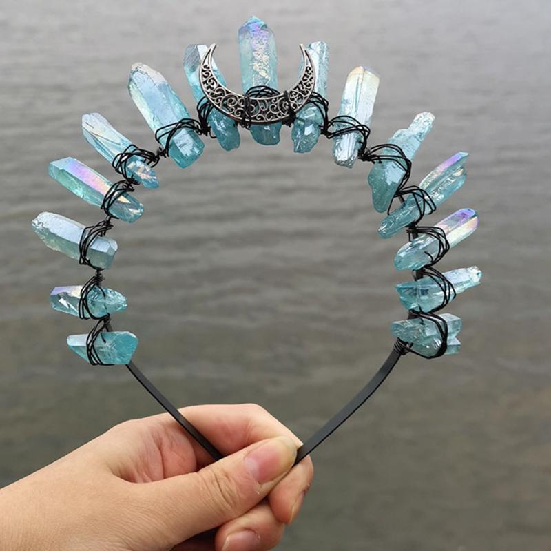 Quartz Crystal Crown Handmade for Head Hoop Luxury for Head Accessory Gothic Baroque Vintage Headwear for Parties Festiv