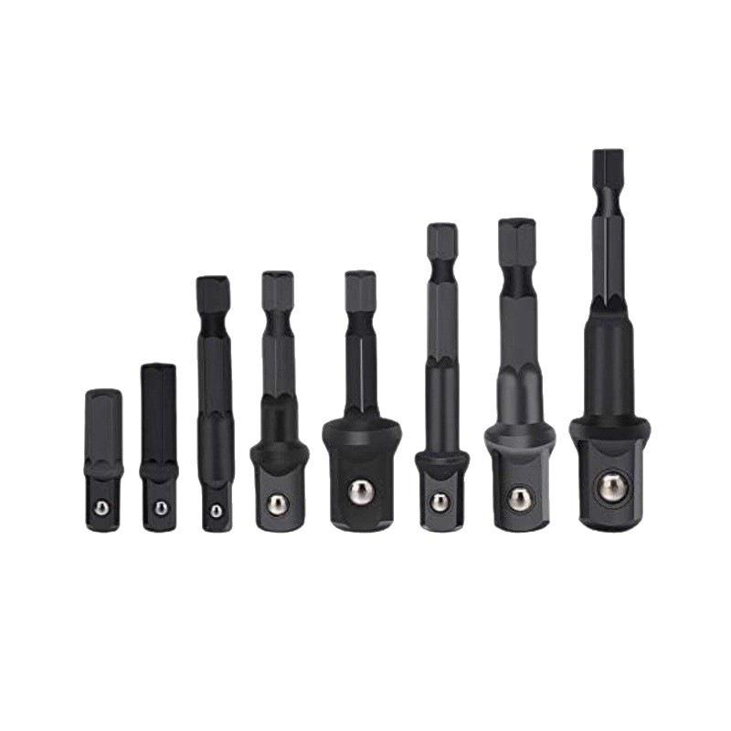 Cross Black Hexagonal Handle Electric Screwdriver Set - 8-piece Hex Rod & AD Socket Wrench Conversion Tool.