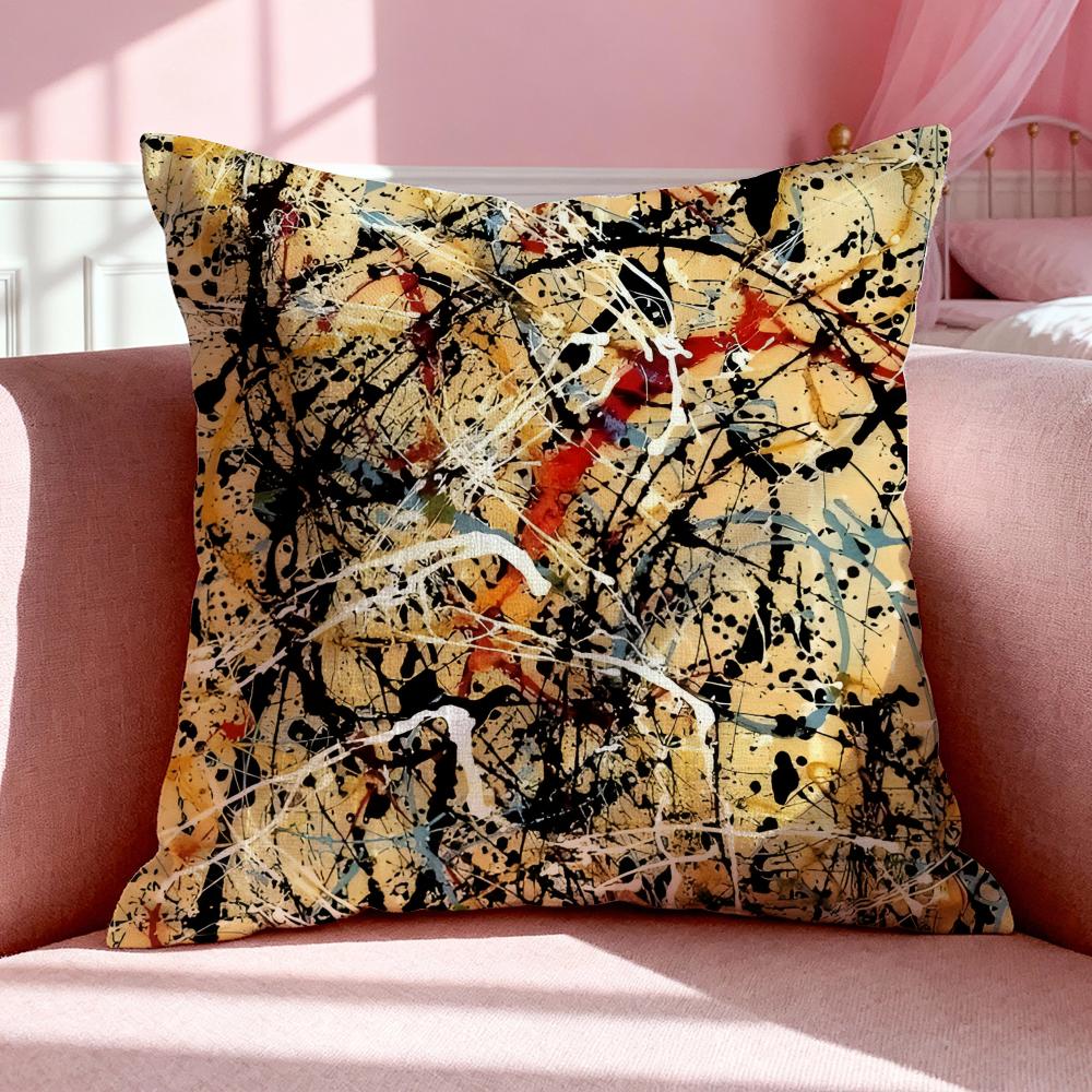 Art JJackson Pollock Art Cushion Cover Breathable Linen Pillowcase Summer Odorless EcoFriendly Invisible Zipper Washable