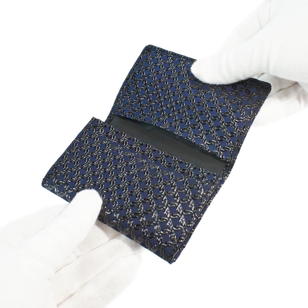 Inden Business Card Large Deer Navy Blue X Black Small Chain Ring [Indenya] Holder, Capacity, Leather, Lacquer, 2501-04-177