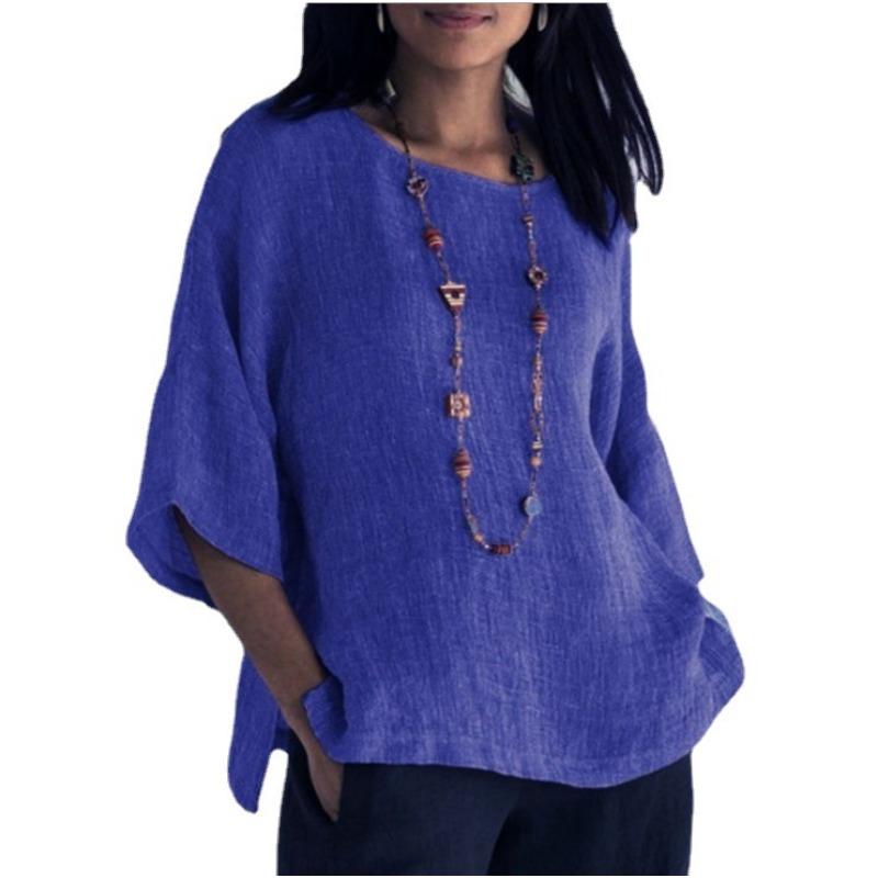 Sommermode Rundhals Damen Locker Bluse Einfarbig Übergröße Kurzarm Lässig Einfaches T-Shirt Elegant Büro Damen Top Damenbekleidung