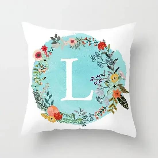 A-Z Letter Cushion Cover Blue Floral   Soft Throw Pillow Cover Decorative Sofa Pillow Case Pillowcase
