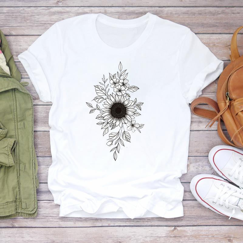 Tee Top Fashion T Shirt Clothing 90s Sweet Style Watercolor Lovely Style Casual Short Sleeve Women Print Lady Female Graphic T-shirt