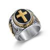 Two-Tone Vintage Men's Ring Gold Plated Prayer Hand of God Cross Ring