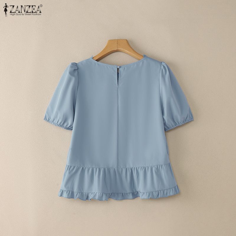 ZANZEA Lässige Bluse mit Rundhalsausschnitt und kurzen Ärmeln für Damen