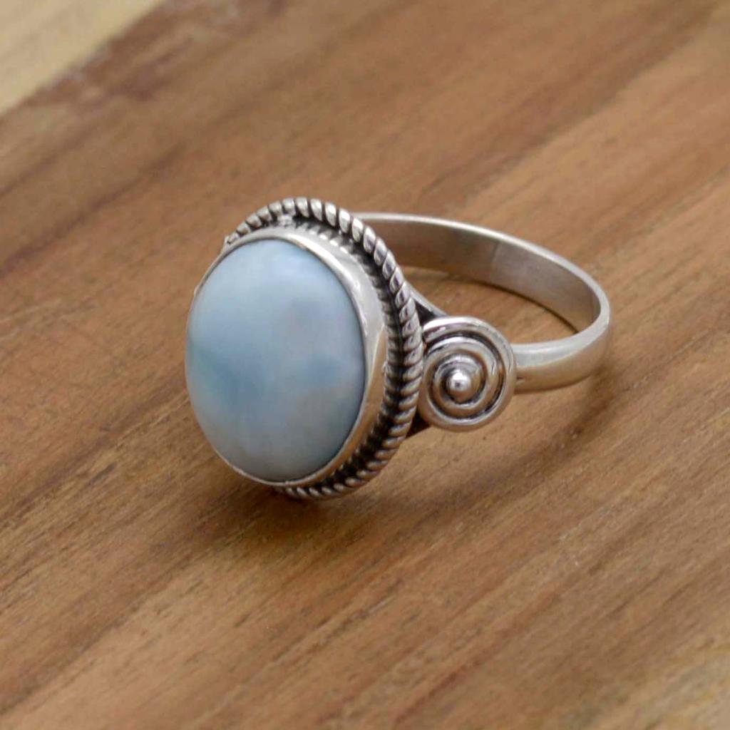 Larimar Gemstone 925 Silver Ring, Oval Larimar Handmade Women Ring, Gift For Her Anniversary, Statement Silver Ring