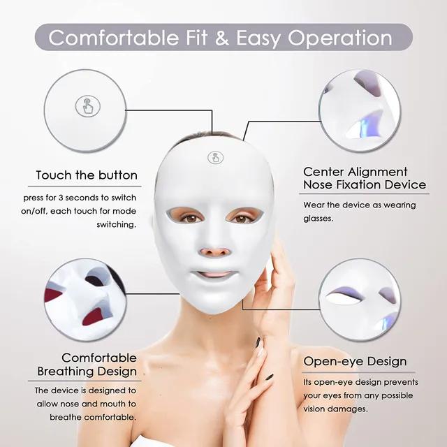 LED Light Therapy Face Mask 7 Colors Anti-Aging Acne Treatment Rechargeable