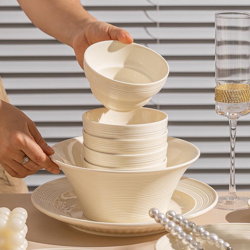 Cream Style Ceramic Rice Bowl Set