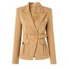 Blazer da Ufficio Stile Classico Bianco Nero da Donna con Tasche e Cintura