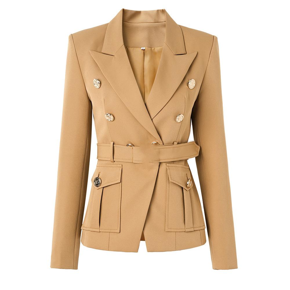 Blazer da Ufficio Stile Classico Bianco Nero da Donna con Tasche e Cintura