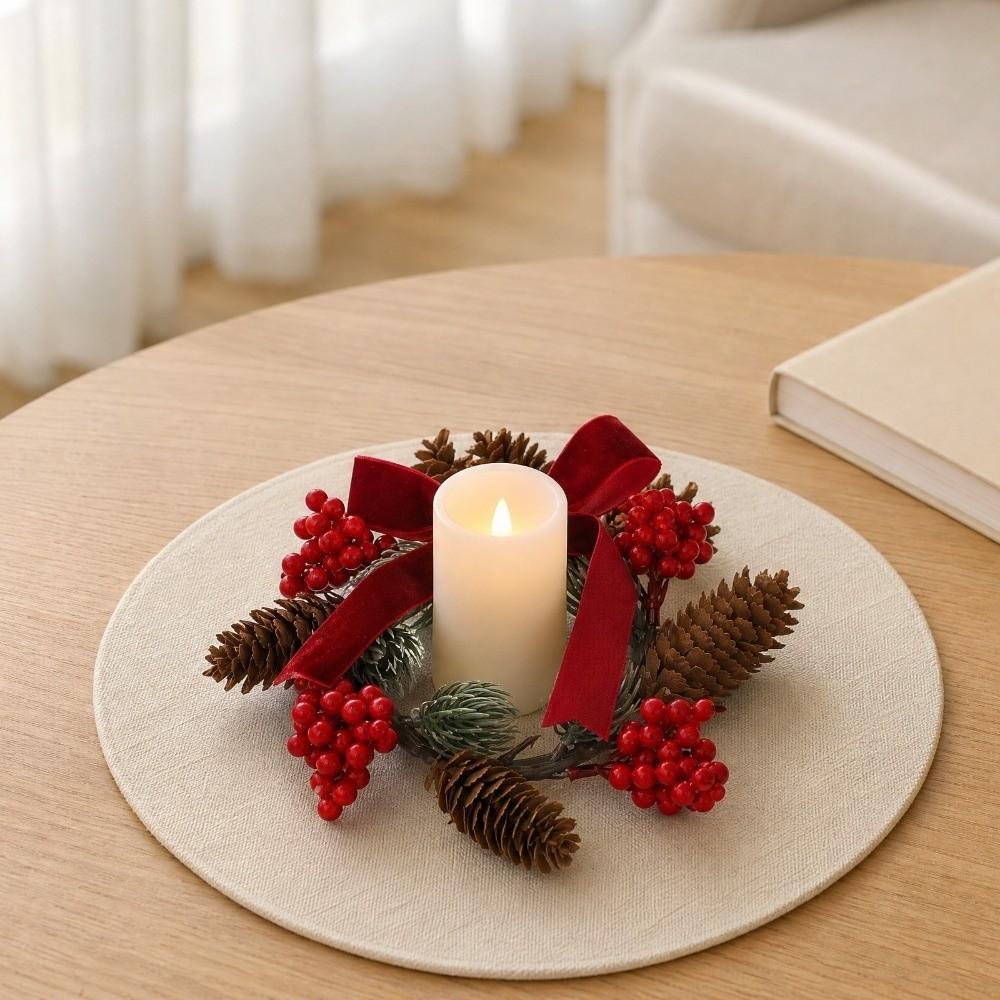 Bow/Flower Christmas Candle Ring Candlestick Wreaths Fireplace Mantel Decor