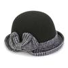 Basin Hat Women's Autumn and Winter Hemming Elegant Bow Woolen Hat Plaid Top Hat British
