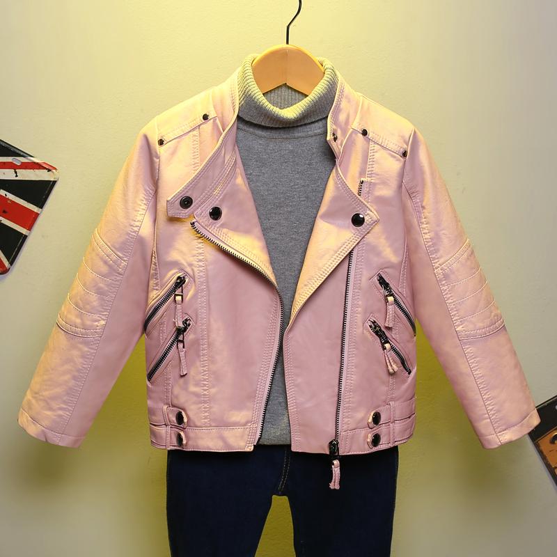 Kids Clothing Girls and Boys Leather Jacket Spring Autumn Stand Collar Pu Jacket