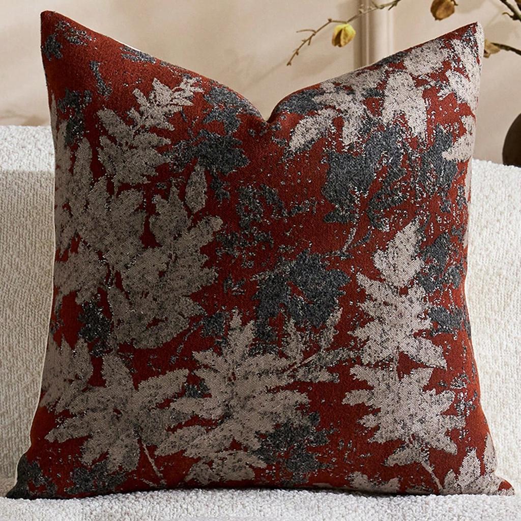 1Pc Vintage Botanical Leaf Pillow Cover, Polyester 2D Double-Sided Print, Soft Square Cushion Case For Sofa & Bedroom, Earth Ton
