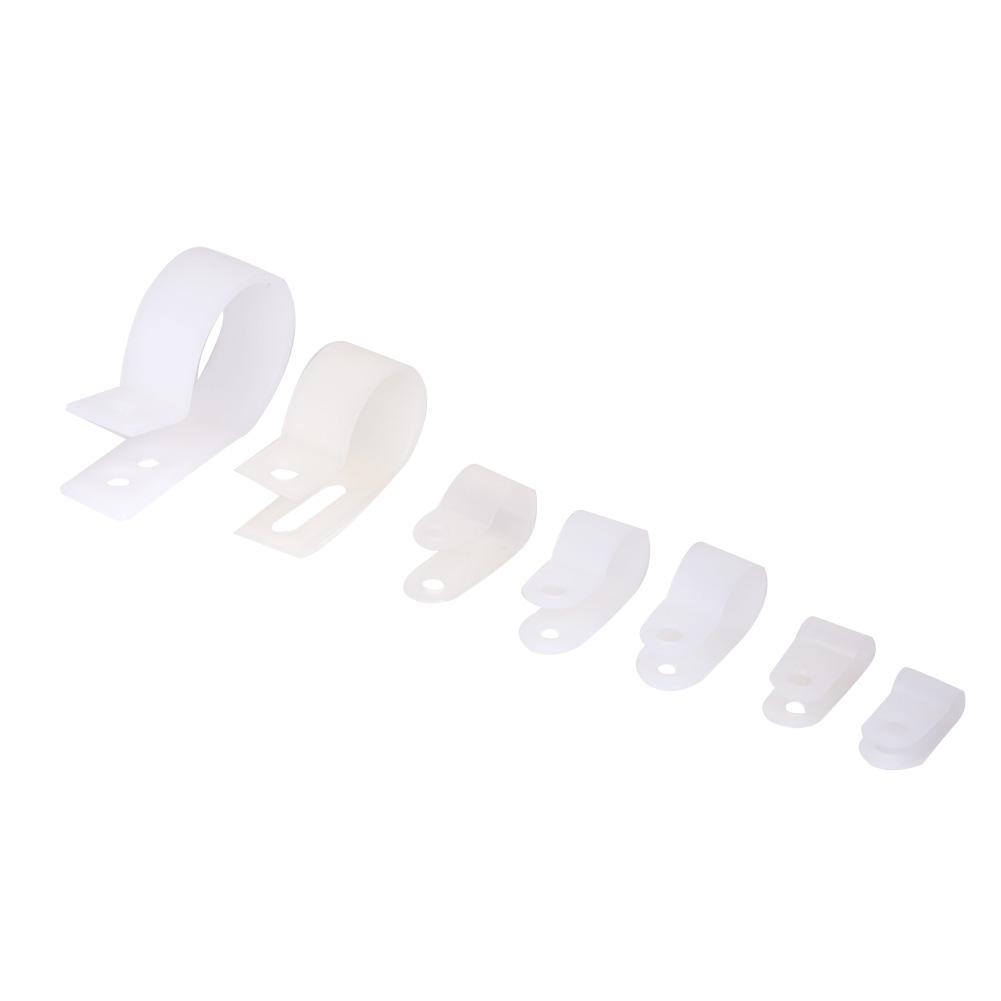 200 szt. Plastikowe Nylonowe Klamry Kablowe Typ R Typ P Klipsy do Przewodów Mocowania Pudełko Asortymentowe(Biały )