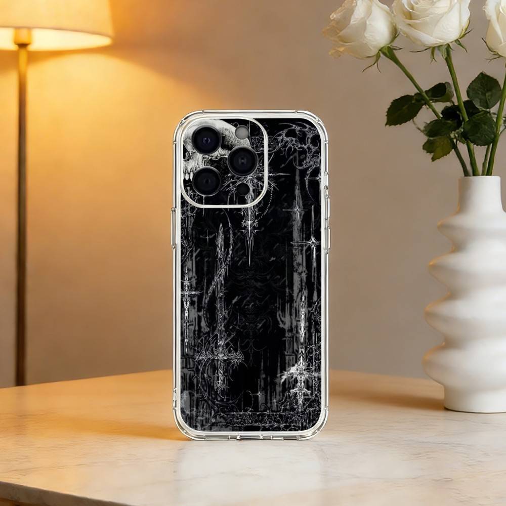 C-Cool Dark Gothic Cross Mark Phone Case For iPhone 17 16 15 14 13 12 11 Mini Pro Max Plus Transparent Cover iPhone15
