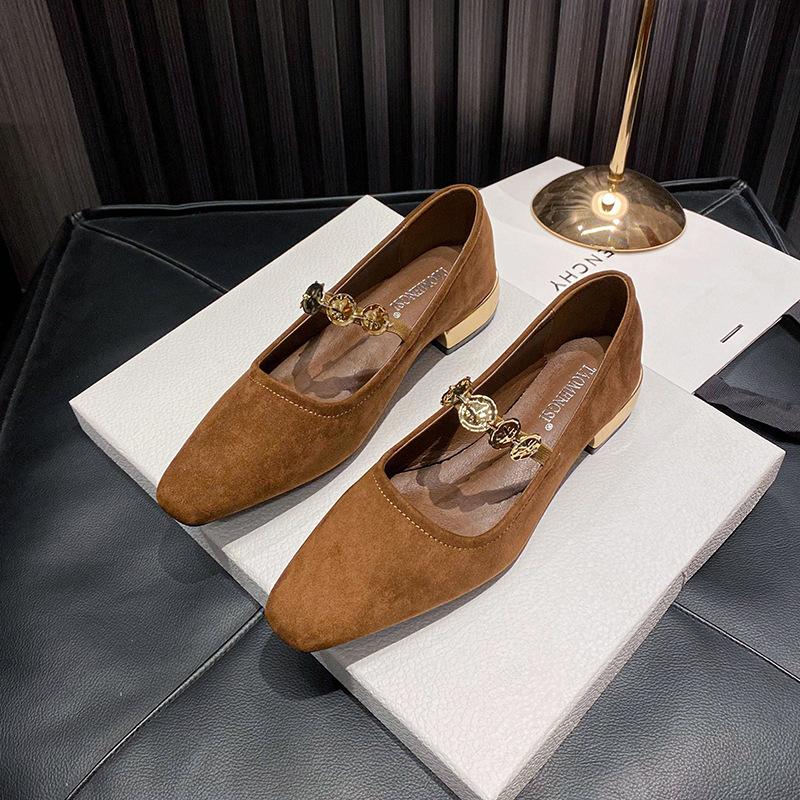 Fashion Flat Shoes for Women 2025 Spring Autumn Square Toe Mary Jane Single Shoes for Women Plus Size Women's Shoes 41 42 43