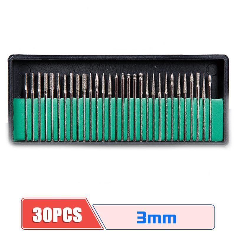 

30Pcs Diamond Grinding Burr Needle Point Engraving Carving Polishing for Glass Jade Stone 2.35/3mm Drill Bit Rotary Tool Set Gold