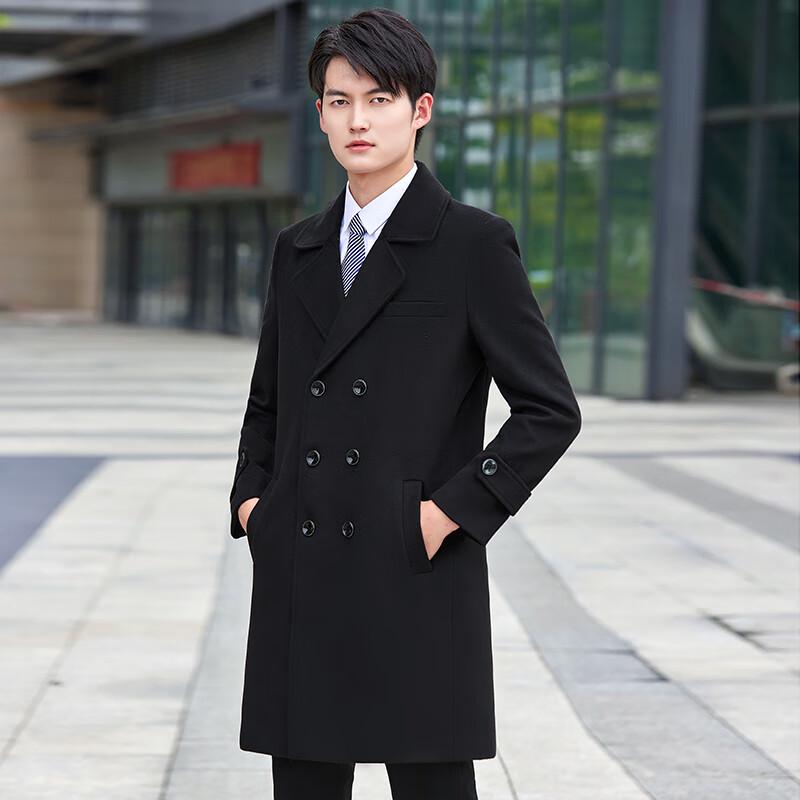 Toluoman Herren Mittellanger Gefütterter Wollmischungs Business-Mantel