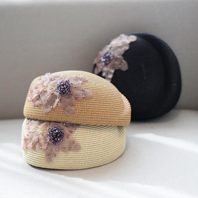 202605-2508325 summer grace Female irregular stewardess grass beret hat Vintage Versatile Lace Flowers women Leisure painter cap