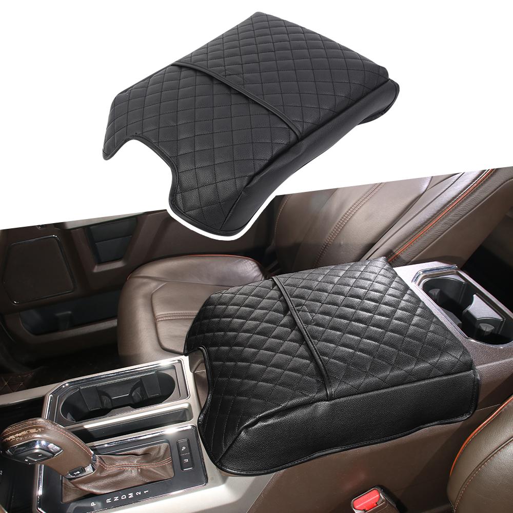 Central Armrest Box Cover Protector Leather Pad Case For Ford F150 2015+ Black