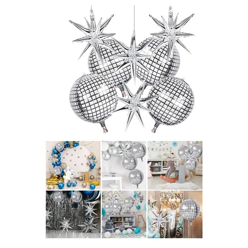 Balão Estrela Disco Prateado Balão de Filme de Alumínio 4D Conjunto para Festas Temáticas Anos 70 80 Aniversário Celebrações de Casamento Decoração de Festa