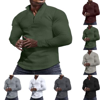 Men's Outdoor Casual Small Checkered Stand-up Collar Half-zip Long-sleeved Sweatshirt