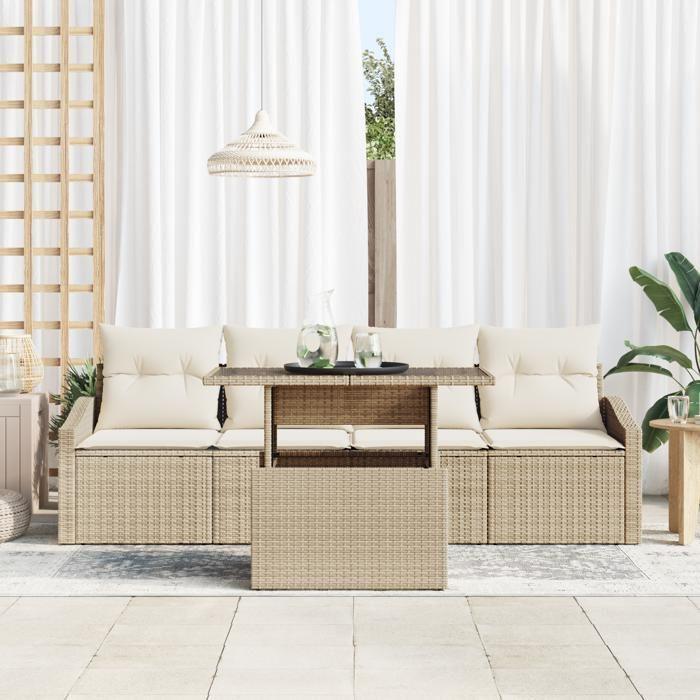 VidaXL Ensemble de Jardin 5 Pièces avec Coussins Beige Poly Rattan 3348907