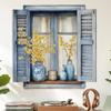 Creative Fake Window with Flower Windowsill Wall Decal, Self-Adhesive Wall Sticker for Living Room and Bedroom Background Decoration