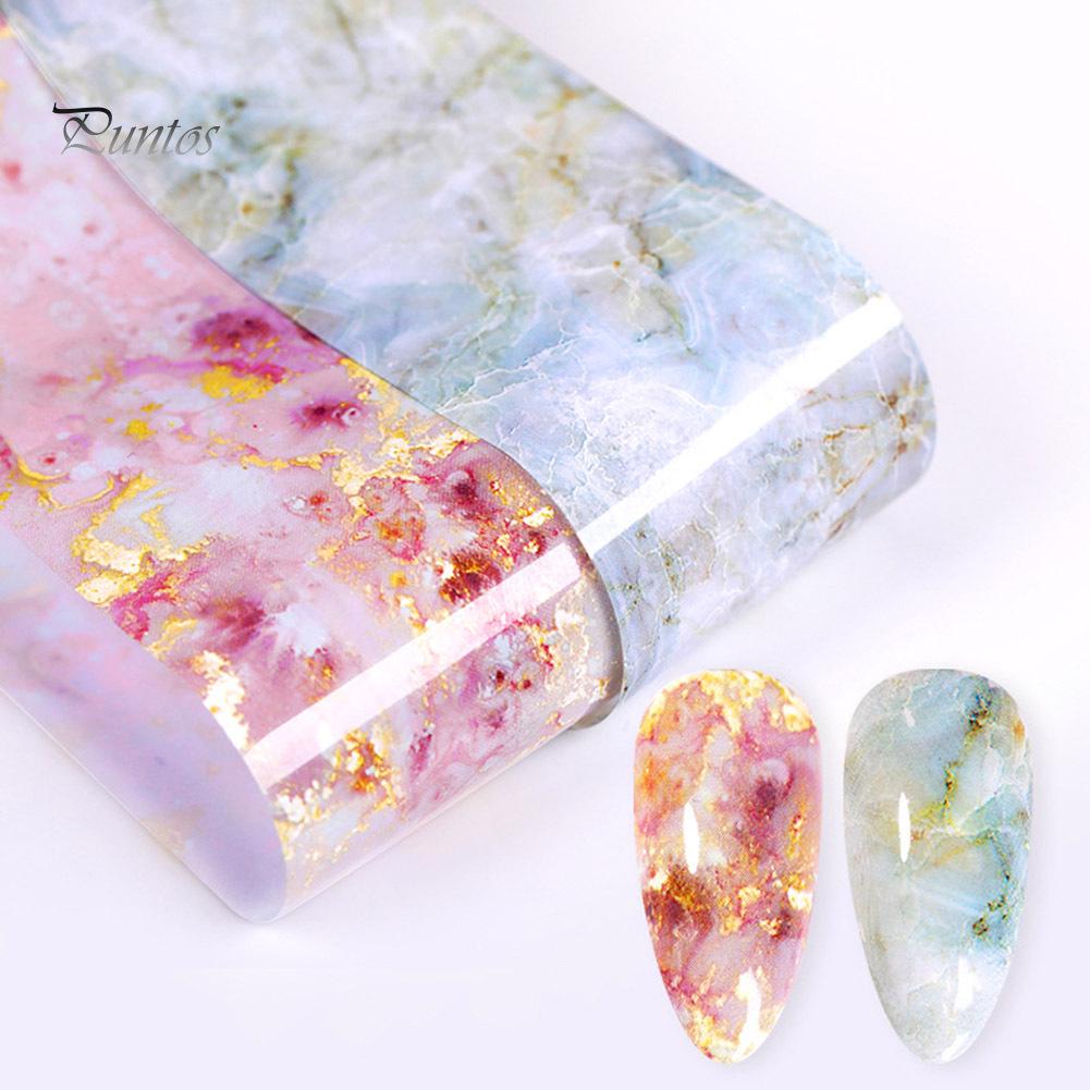 Puntos Nail Art Marble Stained Starry Sticker Pink Blue Foil Manicure Transfer Decals