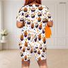 Women Plus Size Halloween Printed Round Neck Short Sleeve Top And Fitted Shorts Two Piece Set