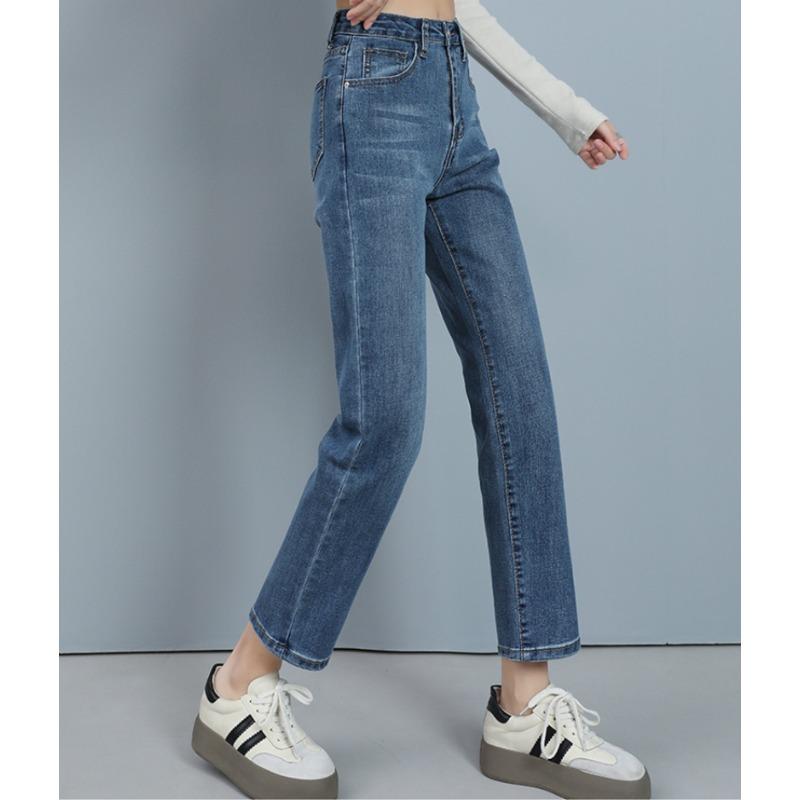 

DIMANAF 2025 Spring Plus Size Jeans Long Pants Women Casual High Waist Elastic Basic Straight Trousers Maxi 34