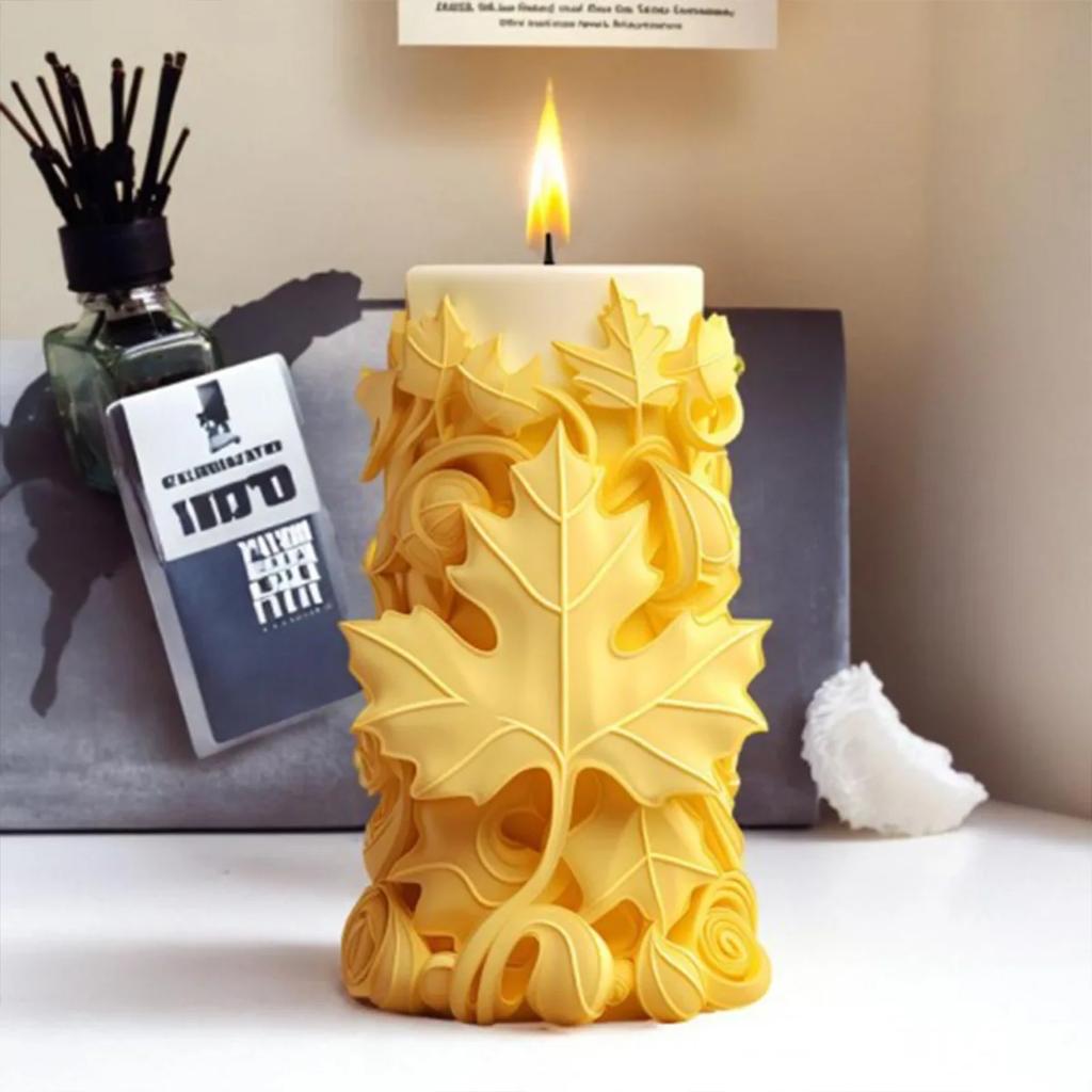 Christmas Snowstorm Maple Leaf Cylindrical Silicone Mold Relief DIY Gypsum Decorative Mold Fragrant Stone Jewelry Platform Mould