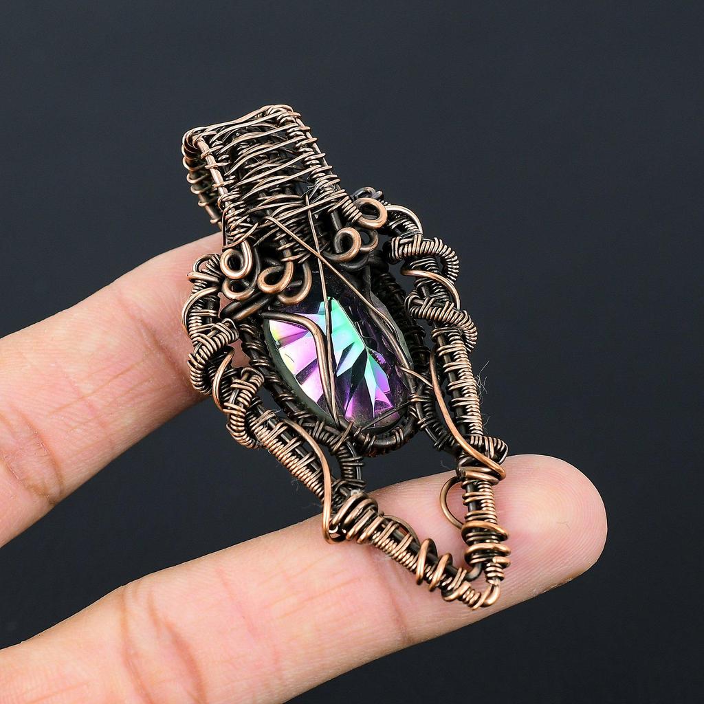 Amazing Mystic Topaz Gemstone Handmade Copper Wire Wrap Jewelry Pendant For Love