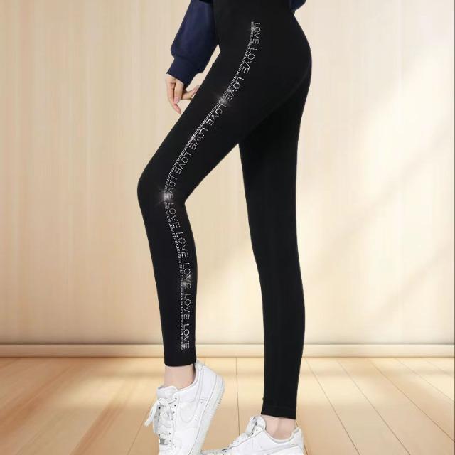 Seitliche heiße Diamanten, große Größe, Leggings für Damen, nahtlose Pull-Up-Hose, integrierte Hose, Oberbekleidung, warm und Fleece-Basis, Neun-Punkte