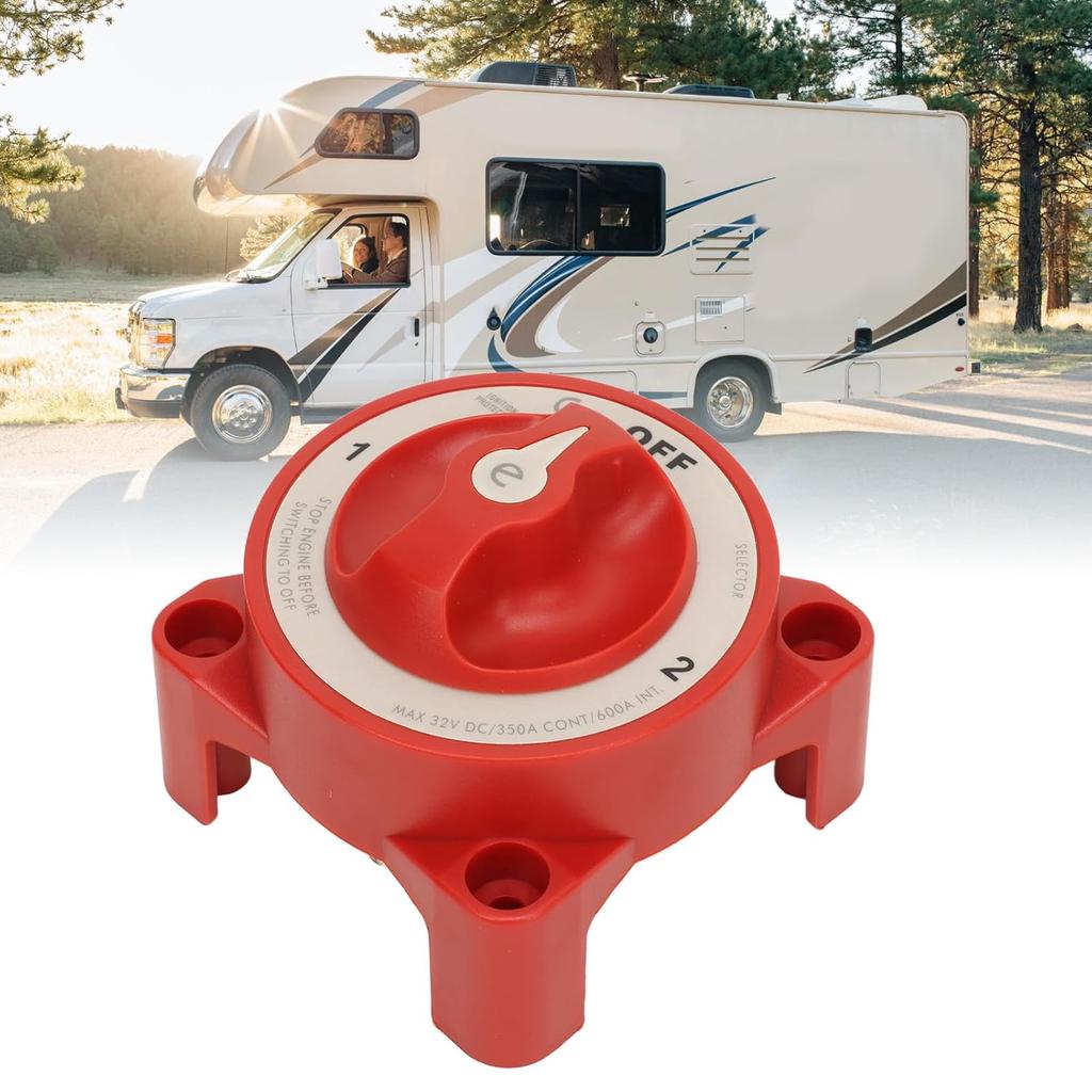 Battery Disconnect Switch, Heavy Duty Knob 350A 32V High Current Red Battery Selector Switch for Automotive Marine RV (11001)