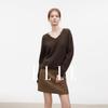 [ELLE] Women's Knit Sweater, V-neck, Wool & Cashmere Blend, Long Sleeves, Relaxed Fit, Elegant, Adult Casual, Brown