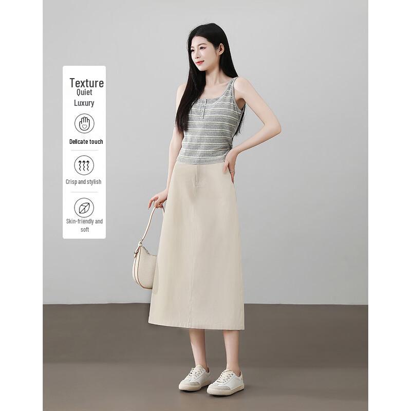 Demana Women's Pure Cotton Crossover Waist Straight Skirt