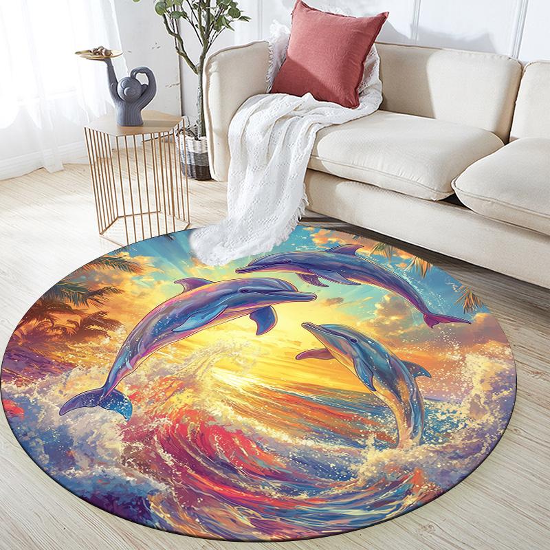Marine Animals,Round Area Rug,Carpet Rug for Living Room Bedroom Sofa Playroom Decor,Non-slip Floor Mat