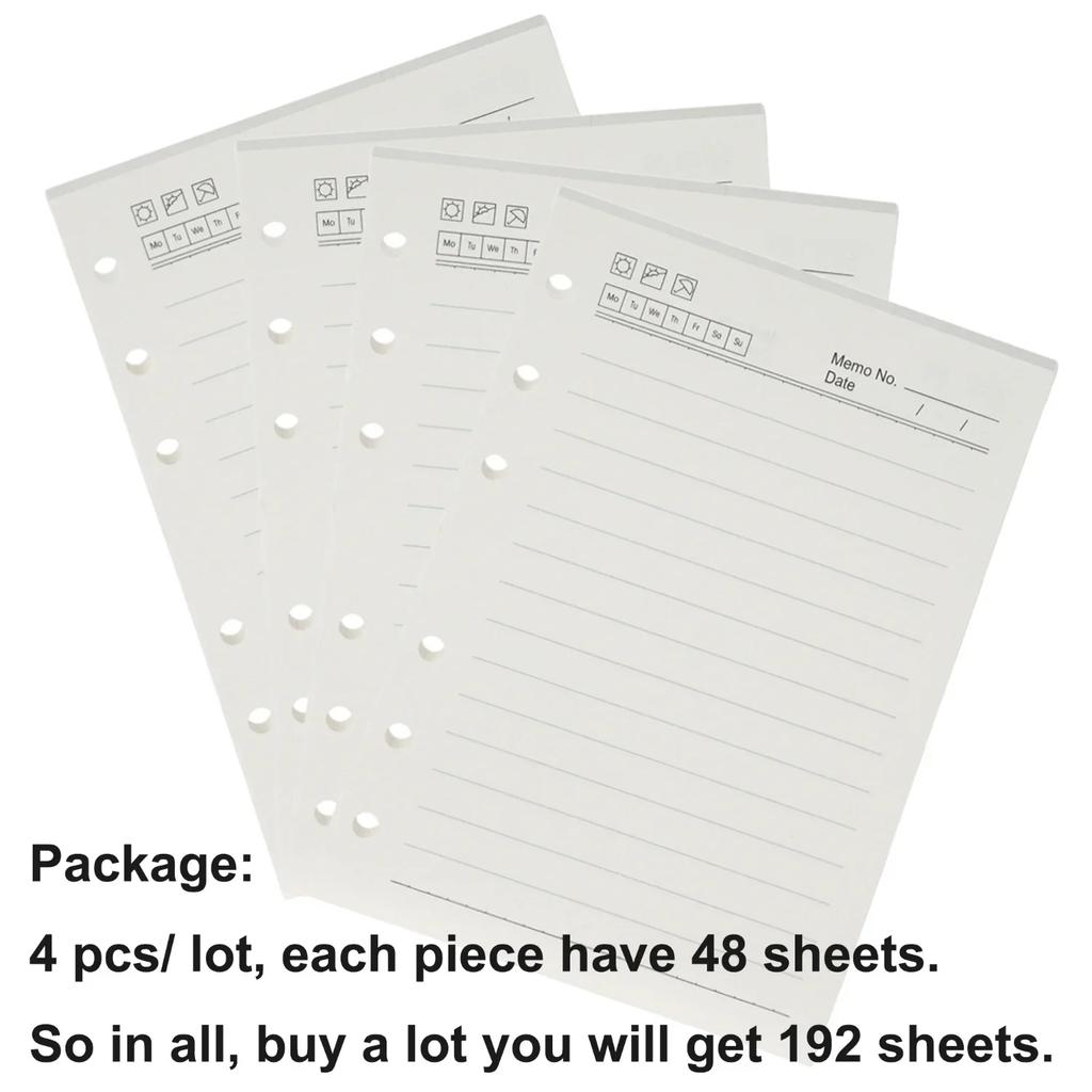 4 Pcs/ Lot High Quality Ring Binder Notebook Insert Refills 6 Holes A5 A6 A7 Personal Spiral Diary Planner Inner Core 100G Paper Quality