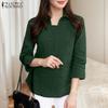 ZANZEA Women Turn Down Collar Solid Color Casual 3/4 Sleeve Blouse