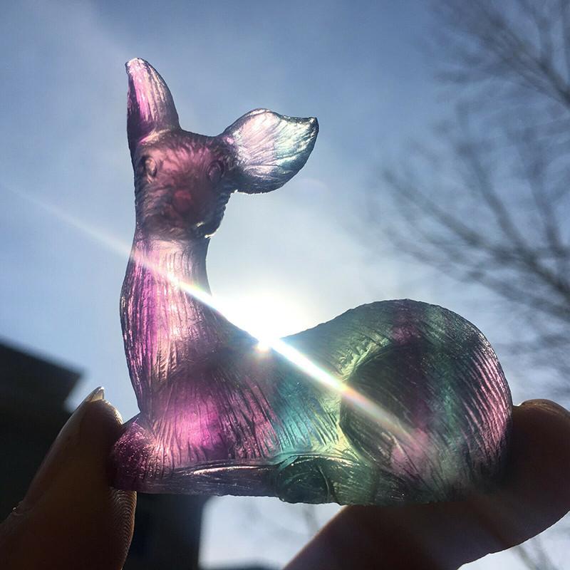 Hand Mini Carved Deer Natural Fluorite Quartz Crystal Gift Healing Home Decor