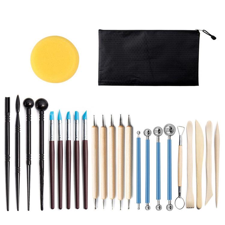 

25-Piece Pottery & Clay Tool Set: Carving Knives, Sponges, Rods, Silicone Dotting Pens for Sculpting & DIY