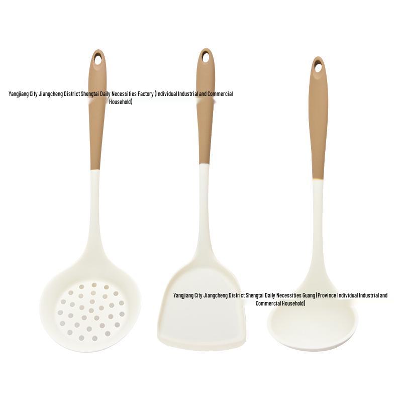 Pink-Handled Silicone Kitchen Tool Set: Spatula, Stir-Fry Spatula, Soup Ladle, Rice Spoon, Skimmer - High Temperature Resistant.