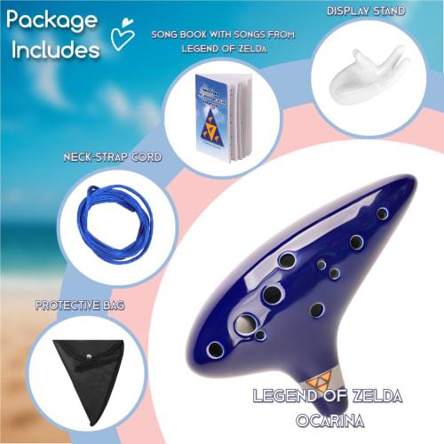 Deekec Songbook Display and 12-Hole Alto C Ocarina Legend of Zelda with Protective Bag Stand, Blue